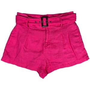 Christian Siriano New York Linen‎ Belted Pleated Shorts Hot Pink Medium M